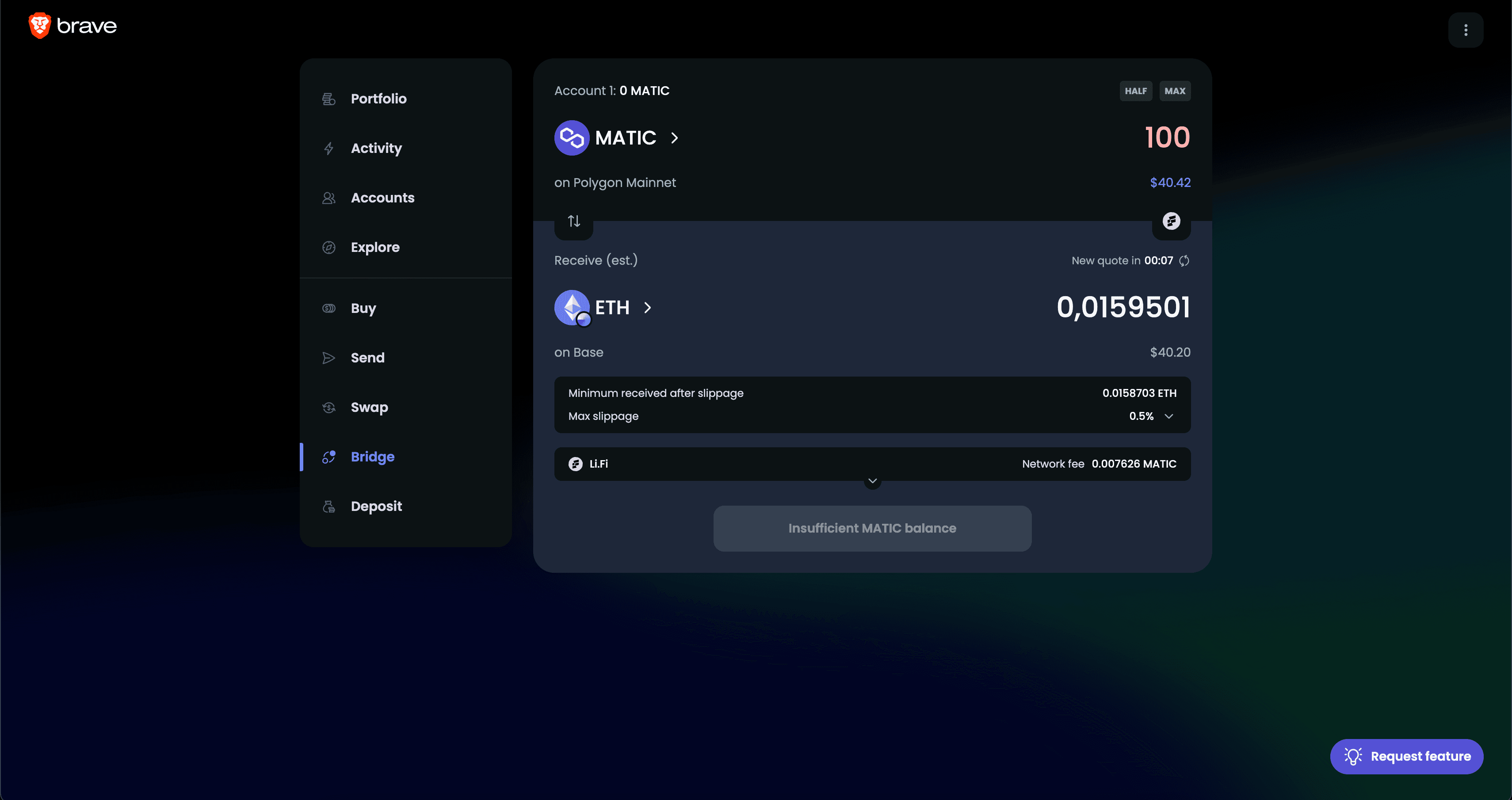 Brave wallet transaction example